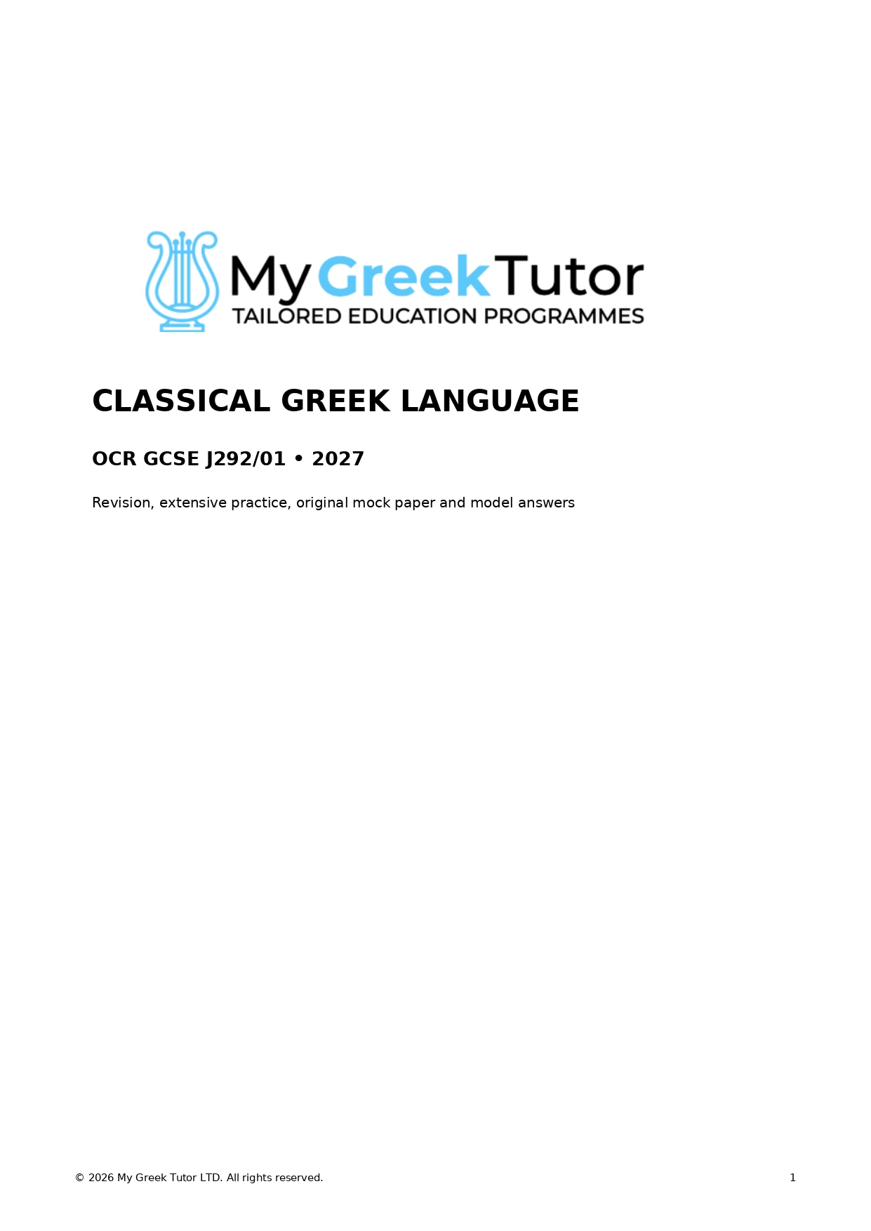 Classical Greek Language – Practice Workbook (2027–2028)