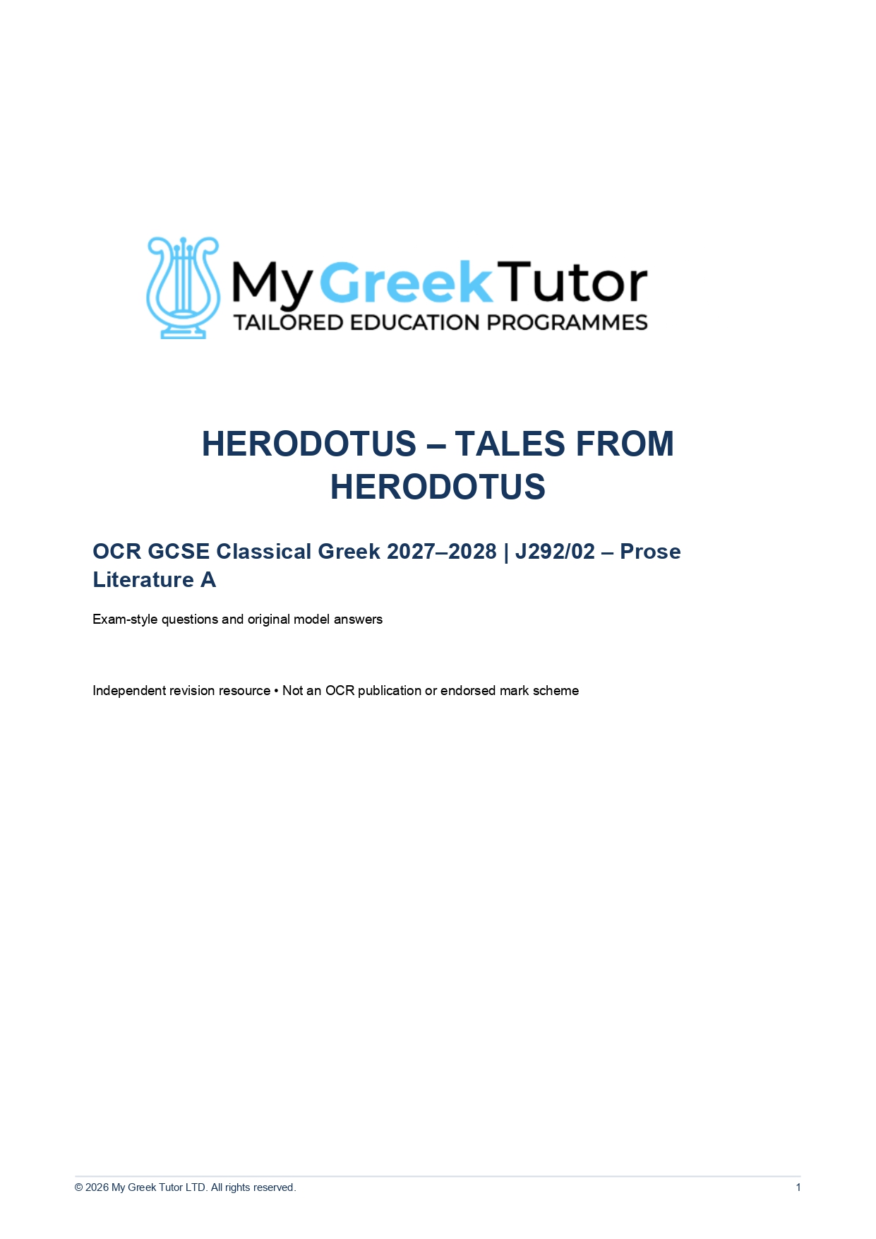 Prose Literature A – Herodotus: Tales from Herodotus (2027–2028)