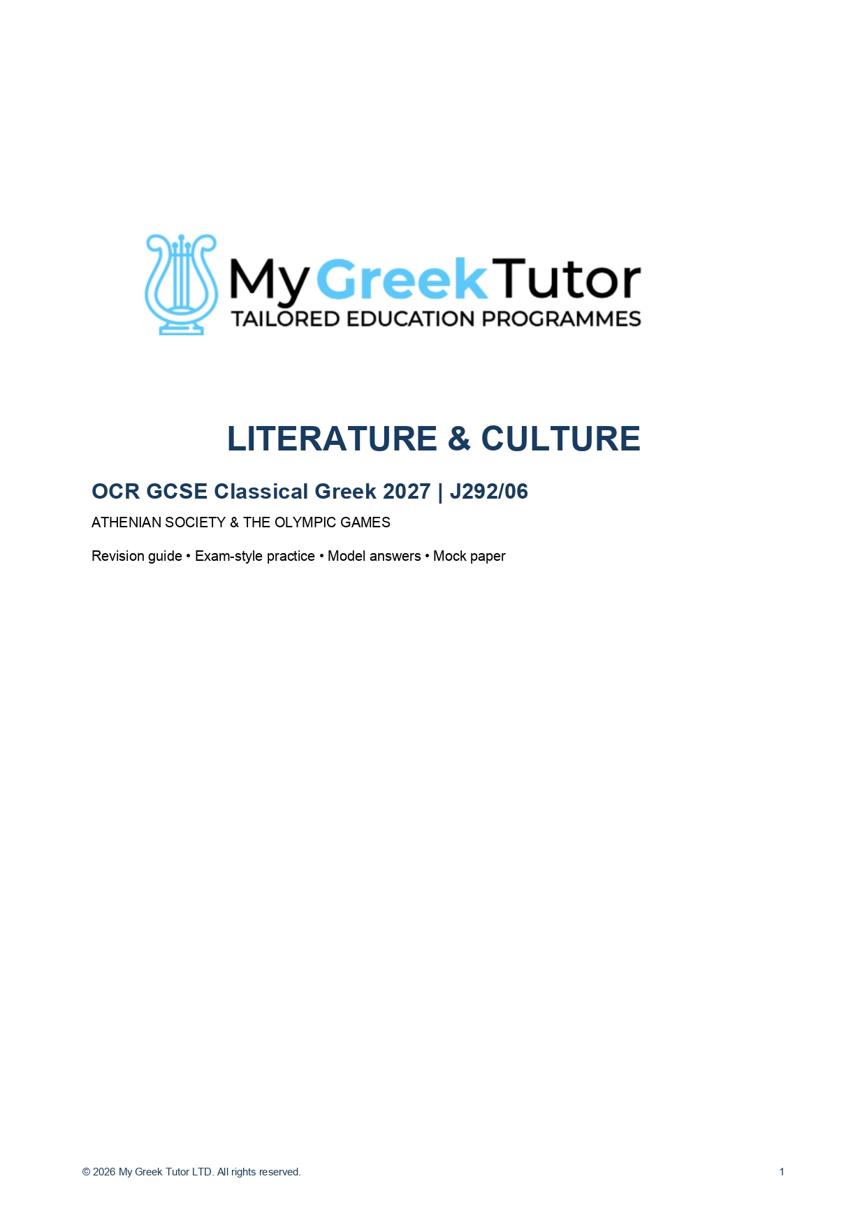 Literature & Culture – Athenian Society and the Olympic Games (2027–2028)